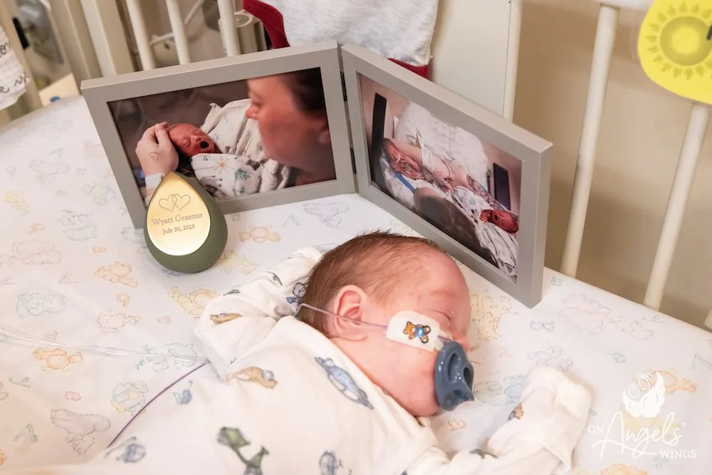 Amanda Loucks’ son, Ean, sleeping with remembrance items of his twin brother, Wyatt.